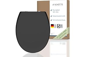 Siège de WC Schütte avec abaissement automatique, couvercle de WC et fermeture rapide pour le nettoyage, couvercle de WC en plastique thermodurci (charge max. de la lunette 250kg) Cuvette de WC, Noir