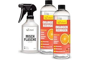‎BIO-CHEM bio-chem Orange Cleaner Concentrate 2 x 750 ml - Strong All-Purpose Cleaner with Pleasant Orange Fragrance - Includes Mixing Bottle and Measuring Cup - Very High Yield Cleaning Concentrate with Orange