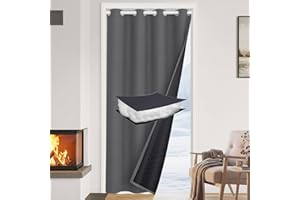 ‎PLODAXE PLODAXE Thermovorhang Kälteschutz Türvorhang Wasserdicht, 1 Stück Mehrlagig Dicker Wärmeschutzvorhang Tür mit Ösen, Verdunklung Gegen Kälte und Hitzen für Haustür, Schlafzimmer(Grau, B110xH203cm)