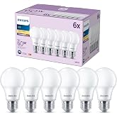 Philips Classic LED Bulb A60 E27 2700K 806lm 8W/60W White, Pack of 6 | Warm White Light Non-Dimmable, Matte, Energy Saving up