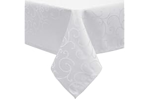 EUGAD Obrus adamaszkowy ornamenty jedwabisty połysk Kringel/Circle Design obrus stołowy z obszyciem, rozmiar i kolor do wyboru, szlachetny obrus na stół, zmywalny, nie wymaga prasowania, prostokątny, 130 x 300 cm, biały