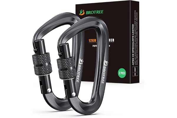 Brotree Mousqueton Verrouillage Aluminium 12KN (1200 kg) Charge Lourde Mousqueton Tactique Vis pour Hamac, Camping, Randonnée, Extérieur - 8cm Forme D - Paquet de 2 ou 4