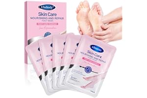 UHELTOSLY 5 Paia Maschere Idratanti per Piedi,Maschera Idratante Nutriente piedi Lisci,Maschera Piedis Esfoliante,Effetto Idratante Prolungato,Azione Nutriente Emolliente,per riparare i talloni ruvidi(rosa)