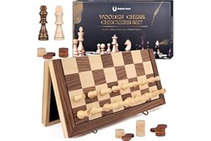 DYDHRER 39x39cm Ajedrez,2 En 1 Tablero Ajedrez Magnetico, Juego de Ajedrez, Tablero Ajedrez Madera Plegable, Diseño Único de Caja, y Fácil de Llevar y Almacenar, Ajedrez y Dama para Niños y Adultos