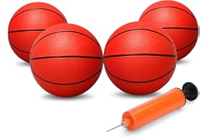 Dilabnda Mini Hoop Ballon de basket en caoutchouc de 7 pouces pour enfants Toddlers Replacement Basketball Beach Ball Small Bouncy Balls 4 Balls et 1 pompe à balle