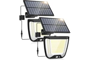spqment Luce Solare Esterno LED con Pannello: 288 Faretto Solari LED Luce con Sensore Di Movimento IP65 Impermeabile Giardino Faretti Lampade 3 Modes Faro Luci Da Esterni Solar 2 Pezzi con 5m Cavo
