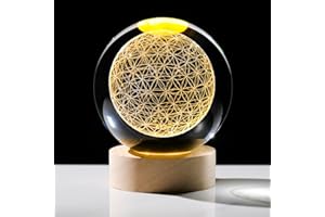 Arikyrist 3D Engraved Flower of Life Crystal Ball, Laser Engraved Grid Flower of Life Sphere Home Decoration, Crystal Engraved Sacred Geometry Glass Sphere Paperweight Ornaments Gifts for Men Women