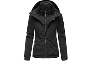 MARIKOO leicht gefütterte Damen Übergangsjacke kurz Outdoor-Jacke mit kuscheligem Fleece-Innenfutter und großer Kapuze Erdbeere XS-XXL