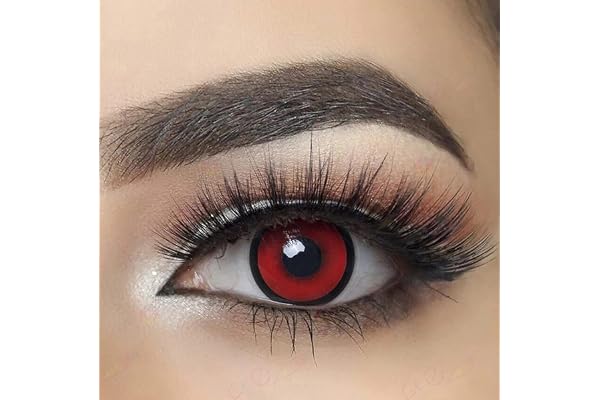 MYSALENS® Lentilles De Contact De Couleur Crazy Halloween Fantaisie Yeux Rouge Cercle Noir Red Manson Etui 12 Mois sans correction