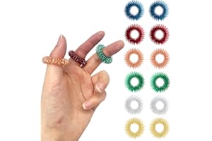 BLMHTWO 12 Pack Acupressure Rings Stress Relief Rings Spike Ring Fidget Ring Sensory Rings Acupressure Massage Rings Trichotillomania Spiky Sensory Finger Rings Acupressure Ring for Men Women Adults