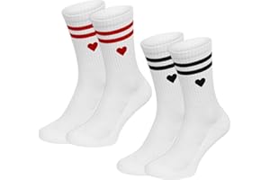 YANSYUN Tennissocken Damen 37-43 Frottee Sohle Atmungsaktiv Baumwollsocken Damen mit Streifen Herz Weiß Tennis Socken Geschenke für Frauen