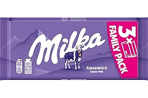 ‎MILKA Milka Alpenmilch-Schokoladentafel – zarte Tafelschokolade im praktischen Familienpack – 3 x 90g