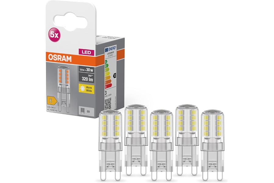 Osram Star PIN LED-Lampe für G9-Sockel, klares Glas,Warmweiß (2700K), 320 Lumen, Ersatz für herkömmliche 30W-Leuchtmittel, nicht dimmbar, 5-er Pack
