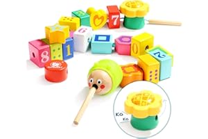 TOP BRIGHT Drewniane kulki do sznurowania dla dziewczynek, 2 lata, Montessori zabawka edukacyjna dla dzieci, gry z liczbami i kształtem prezent edukacyjny dla chłopców