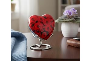 eSplanade | Mini urna funeraria en forma de corazón | Pequeño bote para cenizas | rojo, rosas, 11,4 cm