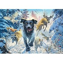Schmidt Spiele 58557 Mark Frederickson, Dog Love, Pesce Labrador Giallo a Caccia, Puzzle da 1000 Pezzi