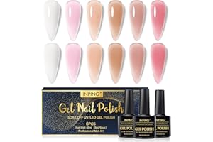 INPING Vernis Gel UV Semi Permanent Transparent,6 Couleurs Jelly Rose Blanc Laiteux Rose Nu Brun Clair Vernis Semi Permanent,Soak off UV/LED Vernis à Ongles Pour Débutant Nail Art DIY,8ML