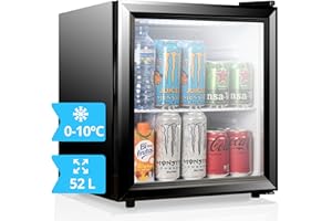 CASSARY Mini frigo chambre de 35/52L (température de 0-10ºC). Mini - frigo bar avec porte vitrée. Mini réfrigérateur de chambre pour snacks, boissons, cosmetiques... Mini frigo boisson vitrine (52 litres)