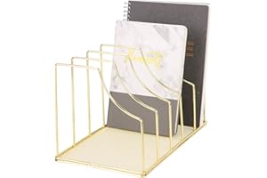 Simmer Stone File Sorter Organizer, 5 Section Magazine Holder Rack, Desktop Wire Book Stand for Mail, Paper, Document, Folder, Record and Desk Accessories, Gold