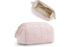 BAGSMART Make Up Tasche Schminktasche Klein Kosmetiktasche Damen, Reise Kulturbeutel, Reiseutensilien, Weit Zu öffnende Tasche Makeup Bag Rosa