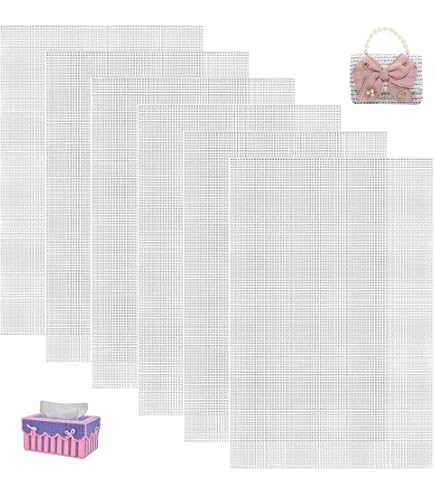 AKOLAFE 12 fogli di tela in plastica, 26,9 x 33,5 cm, 7 count, tela bianca, per ricamo, lavori a maglia e progetti all'uncinetto
