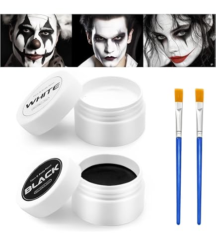 Set Trucchi Halloween Bianco E Nero - 2 Pezzi, Per Viso E Body Painting, Sicuro, Facile Da Applicare E Rimuovere