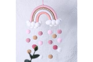 EXQUILEG Regenbogen Makramee Wandbehang Handgewebte Regenbogen Makramee Wandteppich mit Pompon Anhänger Deko Wanddeko für Babyzimmer (#1)