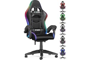 ‎BIGZZIA bigzzia Gaming Stuhl mit LED - Gaming Sessel Ergonomischer PC Stuhl mit Kopfstütze, Gaming Chair RGB Licht Beleuchtung Computerstuhl, Gamer Stuhl für Jugendliche und Erwachsene, Schwarz