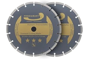 PRODIAMANT Lot de 2 disques à tronçonner diamantés universels 230 x 22,2 mm Béton, pierre, brique 230mm Disque diamant 7mm Segment