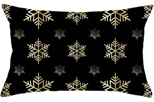 Bishilin Heminredning julkuddöverdrag, julserie örngott med dragkedja 30 x 50 cm rektangulär dyna överdrag kuddöverdrag för soffa hem kontor svart guld (endast fodral, ingen innerkudde)