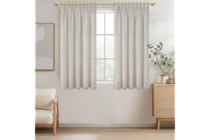 MRTREES Cortinas Lino Cortas para Ventanas 140x160 CM Cortinas Salon Modernas Translucidas 2 Piezas Cortina Visillo con Ganchos para Dormitorio Comedor Habitacion, Blanco Marfil