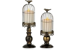 Sziqiqi Dekoracyjny świecznik w kształcie klatki dla ptaków, czarny, vintage, zestaw 2 żelaznych świeczników shabby chic, na Boże Narodzenie, kominek, salon, ślub, centralne elementy na stoły