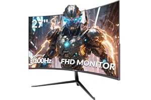 ‎CRUA CRUA Curved Gaming Monitor 27 Zoll 100Hz, Full HD 1920 * 1080P 1800R, Rahmenloser PC-Monitor, 1ms GTG, FreeSync, Low Motion Blur, Augenpflege, VESA, DisplayPort, HDMI