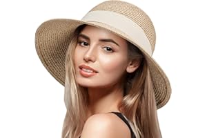 VIFUUR Chapeau de Soleil Femme D'ombrage Chapeau D'été Large Bord Plage Chapeau de Paille Emballable UPF UV Pliable Voyage