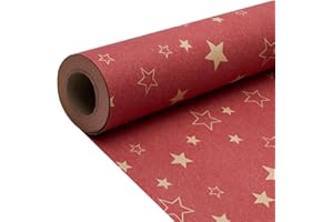 DOJOYKEY Rollo de papel de regalo navideño Kraft, papel de regalo rojo de 15 m x 43 cm, diseño de patrón de estrella festivo reciclable para envolver regalos de cumpleaños, Navidad y bodas