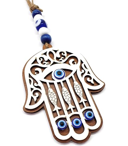 Main De Fatima Hamsa - Bois Avec œil Turc | Porte-bonheur | Décoration Murale
