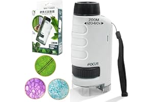 FEXPDL Minilabsters Pocket Microscope, 60-120X Led Lighted for Kids Scientific Exploration (White)