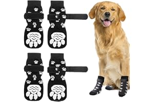 XPEX Paquete de 4 Calcetines Antideslizantes para Perros de Interior Con Correas Ajustables y Suela de Goma
