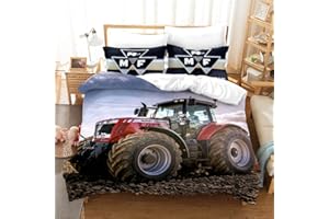 GDGM Agmdno Traktoren Bettwäsche 135x200 Jungen | Traktor & Mähdrescher Design Kinderbettwäsche,Kissenbezug Bettbezüge Mit Reißverschluss, 2 Teilig (A04,135x200cm+80x80cmx1)