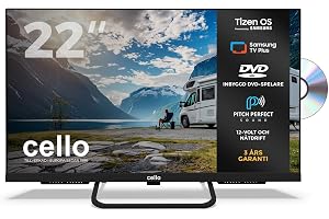Cello CTRAV-22TZF 22" Smart LED 12V Traveller-TV/DVD med Tizen OS från Samsung, Pitch Perfect-högtalare, Gaming Hub, Bluetoot
