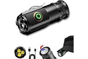 Aedcbaide Latarka LED, 2000 lumenów, bardzo jasna, ładowana, magnetyczna mini latarka błyskowa, 5 trybów świecenia, światło taktyczne do użytku na świeżym powietrzu, na kemping, w sytuacjach