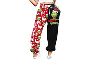 QWUVEDS Grinch Pantaloni Grinch Cotone Grinch Plus Size Pantaloni da Donna Verde Babbo Natale Grinch Costume Pigiama Donna Pantaloni Pigiama Donna a Righe Pantaloni da jogging Donna Pantaloni cargo