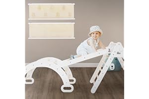 Joyz Toboggan pour Triangle d'escalade avec 7 Prises, Bois Blanc, Planche à Glisser, Rampe pour Arc d'escalade, Triangle Pikler, Jouet Montessori, Intérieur, Structure pour Bébé à Aartir de 1 an
