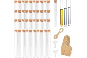 40 Stück Reagenzgläser Kunststoff 10ml 15x100mm Transparent Reagenzglas mit Korken, rumitpan Reagenzgläser für Blumen Glasröhrchen 45 Stück Kraftpapier Anhänger 10m Hanfseil 2 Stück Trichter