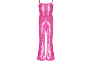 Miutii Kids Girls 70s Hippie Disco Funky Dance Costume Shiny Sequins Movie Character Jumpsuit for Halloween Party