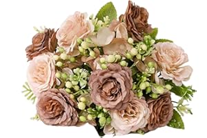 tinysiry Peonia Rose Fiore Finto Artificiale, Seta Peonia Rosa Mazzo Di Ortensie Matrimonio, Decorazioni Per Feste, Rosa Finta Con Foglie Verdi Per Fai Da Te Caffè