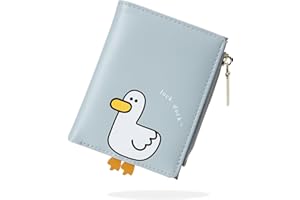 conisy Śliczne portfele dla kobiet, skórzany, składany, mały portfel z zamkiem błyskawicznym, portfel blokujący RFID, dla dziewcząt i kobiet, Kaczka niebieska, 4.52 x 3.54 x 0.59 in, Nowoczesny