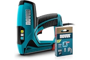 ‎NOVUS TOOLS NOVUS TOOLS Elektrotacker J-150 Set mit 1800 Klammern │ Profi-Tacker und Nagelpistole mit Schlagkraftregulierung, Distanzanschlag und Unterlademechanik │ Für Feindrahtklammern 6-14 mm und Nägel 16 mm