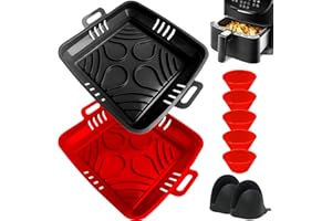 MOLEATH 22cm Silikon Airfryer XXL Akcesoria, 4PCS Gorące Air Fryer Akcesoria Forma Składane - dla Philips Airfryer XXL 7.3L COSORI 5.5L 6.4L, i wszystkich marek Air Fyer 5.5L-7.5L Kosz kwadratowy