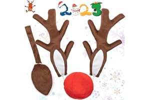 Godoboo Costume de renne pour Noël 43 cm Costume de voiture M Reindeer Noël avec bois de renne et nez rouge pour décoration de voiture Kit pour tous les types de voitures